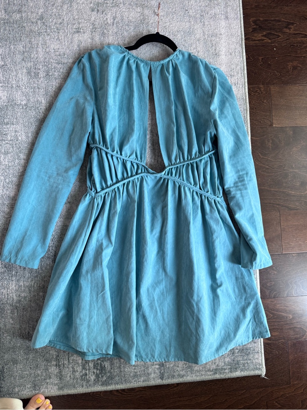 Turquoise Long-Sleeve faux suede Twisted-Back Dress